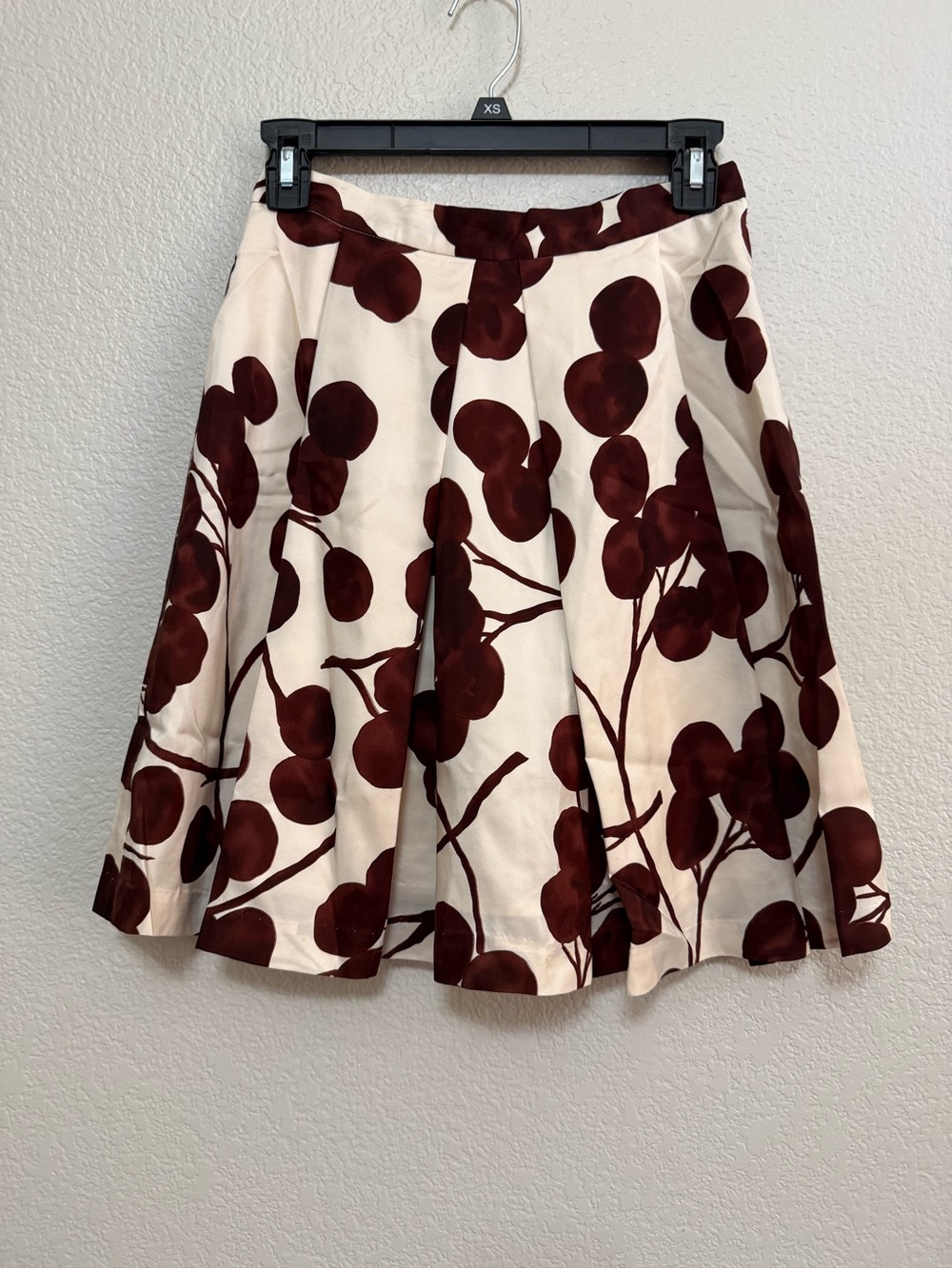 Yoana Baraschi Cream Skirt with Burgundy Cherry Print 100% Silk